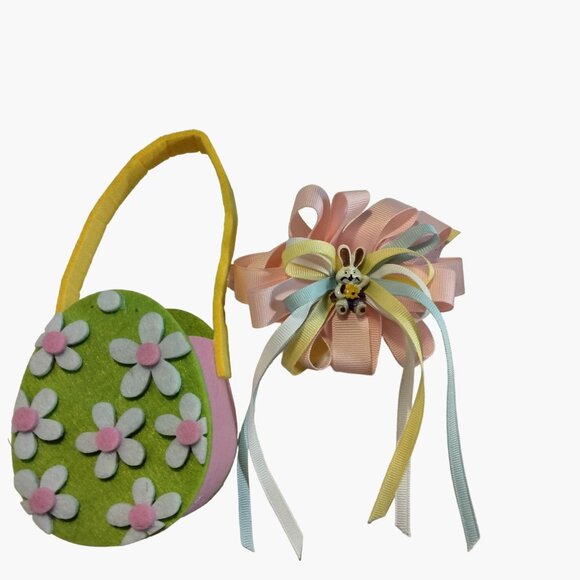 Easter Bunny Hair Ribbon Pink White Girls Bow Barrette Daisy Egg Basket Gift Bag - Picture 1 of 6